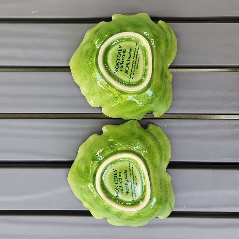 Monterey Collection Leaf-Shaped Ceramic Bowls Green Small Set Of 2 - Picture 8 of 13